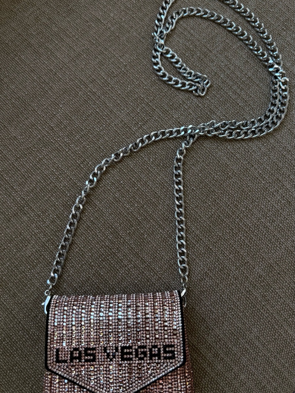LAS VEGAS Embellished Rose Gold Crossbody Micro Mini Bag with Chain